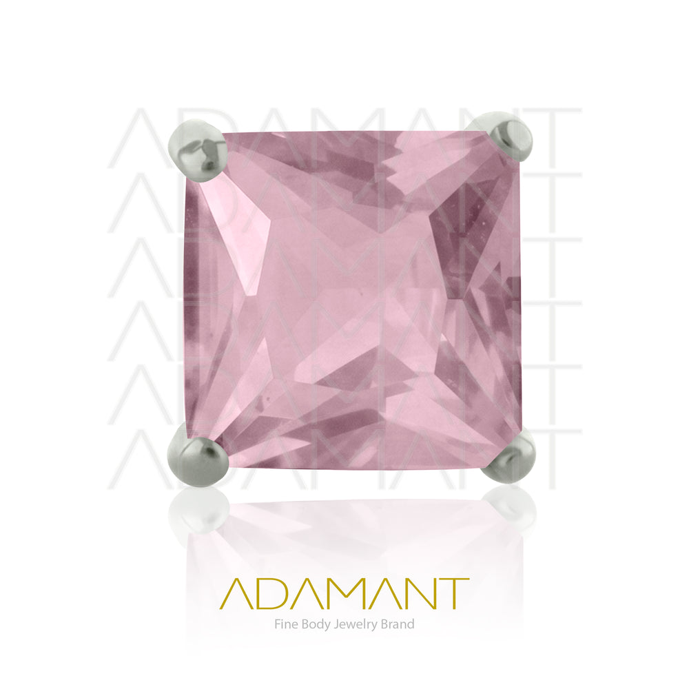 26g, Threadless End, Titanium, 4mm Pin Size, 4 Square, Prong set 4, Cubic Zirconia.