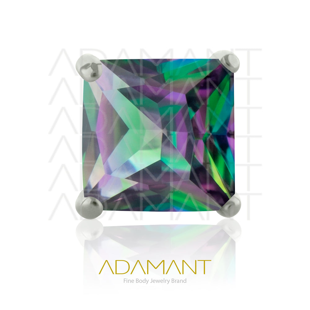 26g, Threadless End, Titanium, 4mm Pin Size, 4 Square, Prong set 4, Cubic Zirconia.
