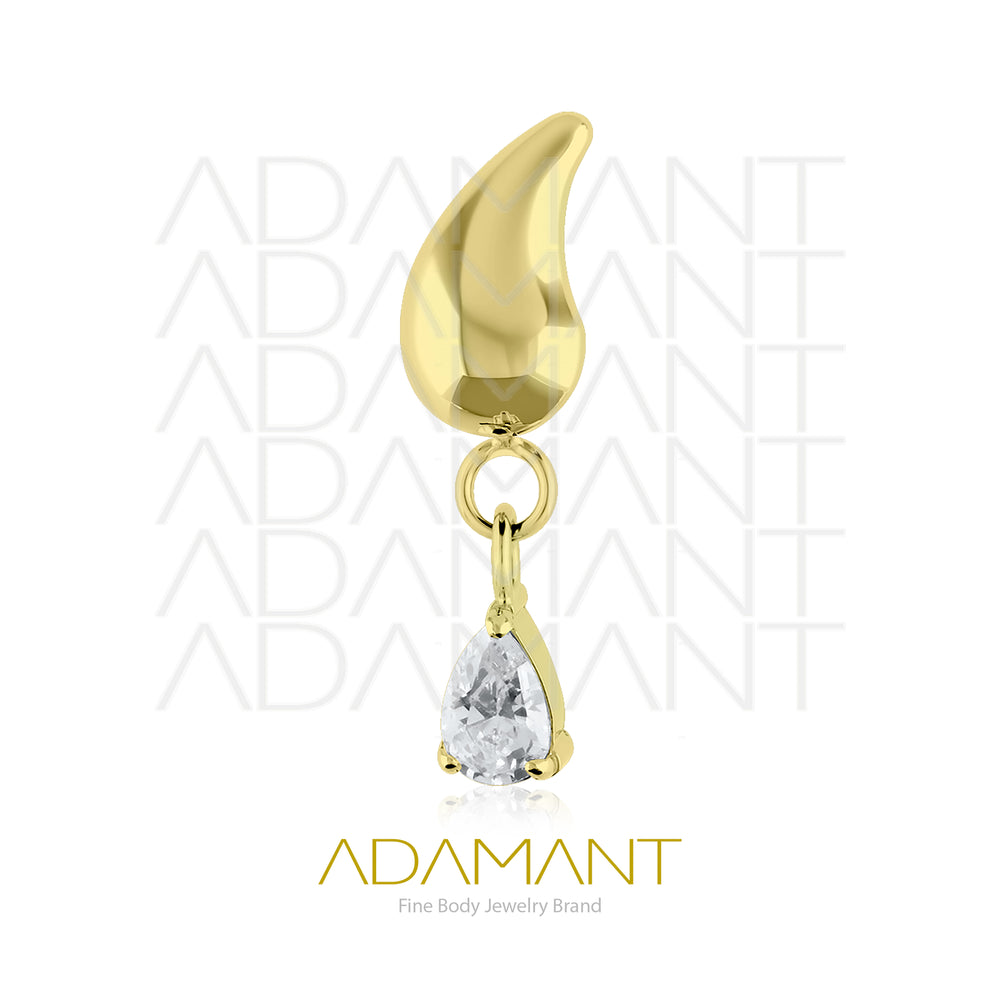26g, Threadless End, Plated Gold Titanium, 4mm Pin Size, Crystal Drop, Prong set, Cubic Zirconia.