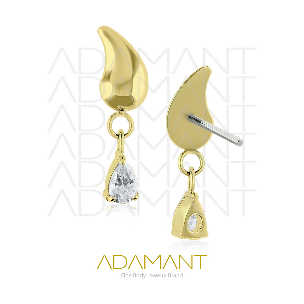26g, Threadless End, Plated Gold Titanium, 4mm Pin Size, Crystal Drop, Prong set, Cubic Zirconia.