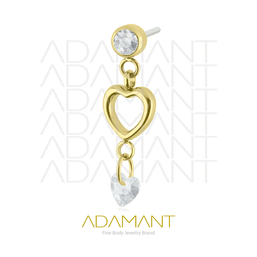 26g, Threadless End, Plated Gold Titanium, 4mm Pin Size, Heart Glow, Prong set, Cubic Zirconia.