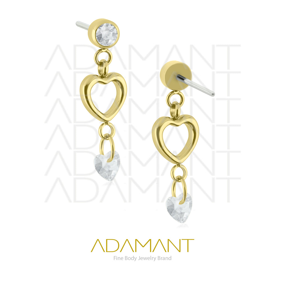 26g, Threadless End, Plated Gold Titanium, 4mm Pin Size, Heart Glow, Prong set, Cubic Zirconia.