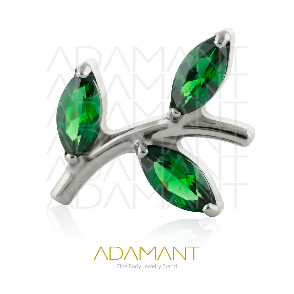 26g, Threadless End, Titanium, 4mm Pin Size, Leaf Trio, Prong set, Cubic Zirconia.