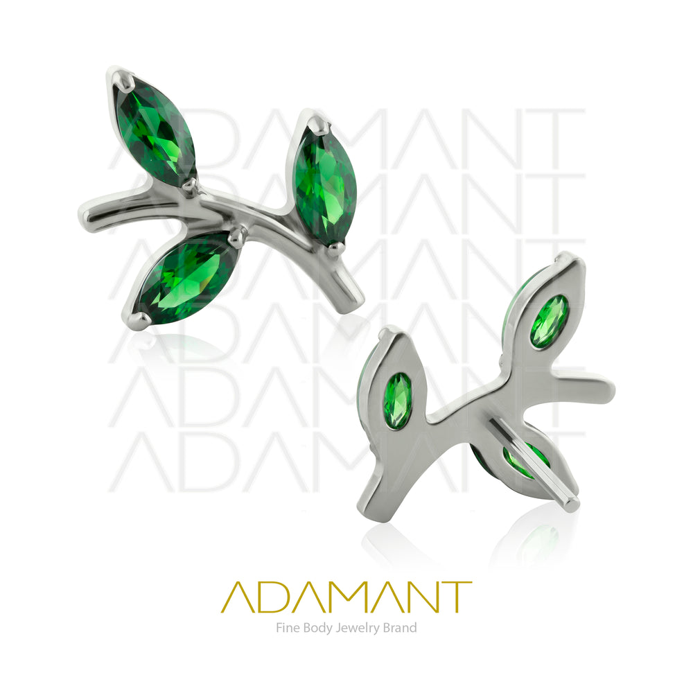 26g, Threadless End, Titanium, 4mm Pin Size, Leaf Trio, Prong set, Cubic Zirconia.