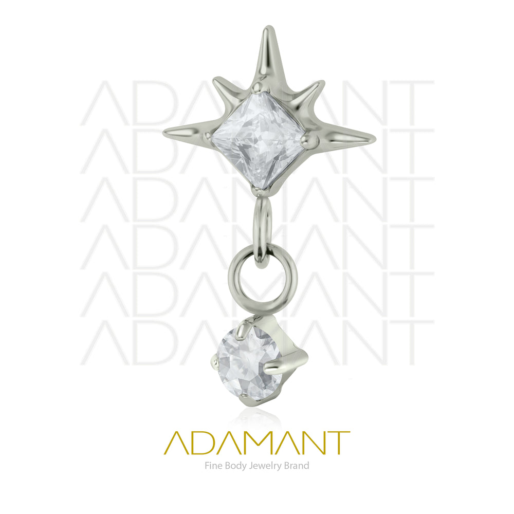 26g, Threadless End, Titanium, 4mm Pin Size, Star Drop, Prong set, Cubic Zirconia.