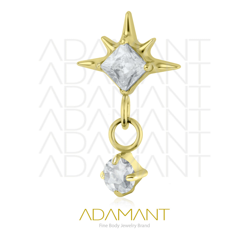 26g, Threadless End, Plated Gold Titanium, 4mm Pin Size, Star Drop, Prong set, Cubic Zirconia.