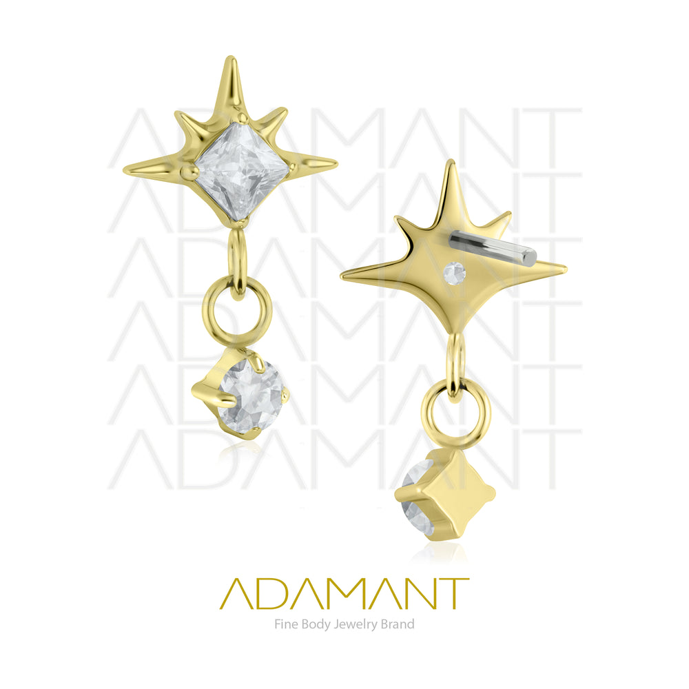 26g, Threadless End, Plated Gold Titanium, 4mm Pin Size, Star Drop, Prong set, Cubic Zirconia.