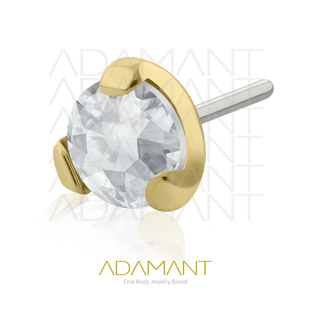 26g, Threadless End, Plated Gold Titanium, 4mm Pin Size, Prong set 3, Cubic Zirconia.