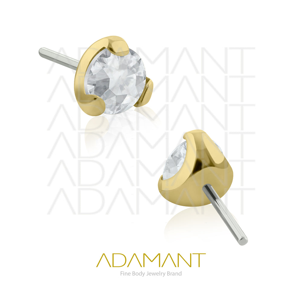 26g, Threadless End, Plated Gold Titanium, 4mm Pin Size, Prong set 3, Cubic Zirconia.