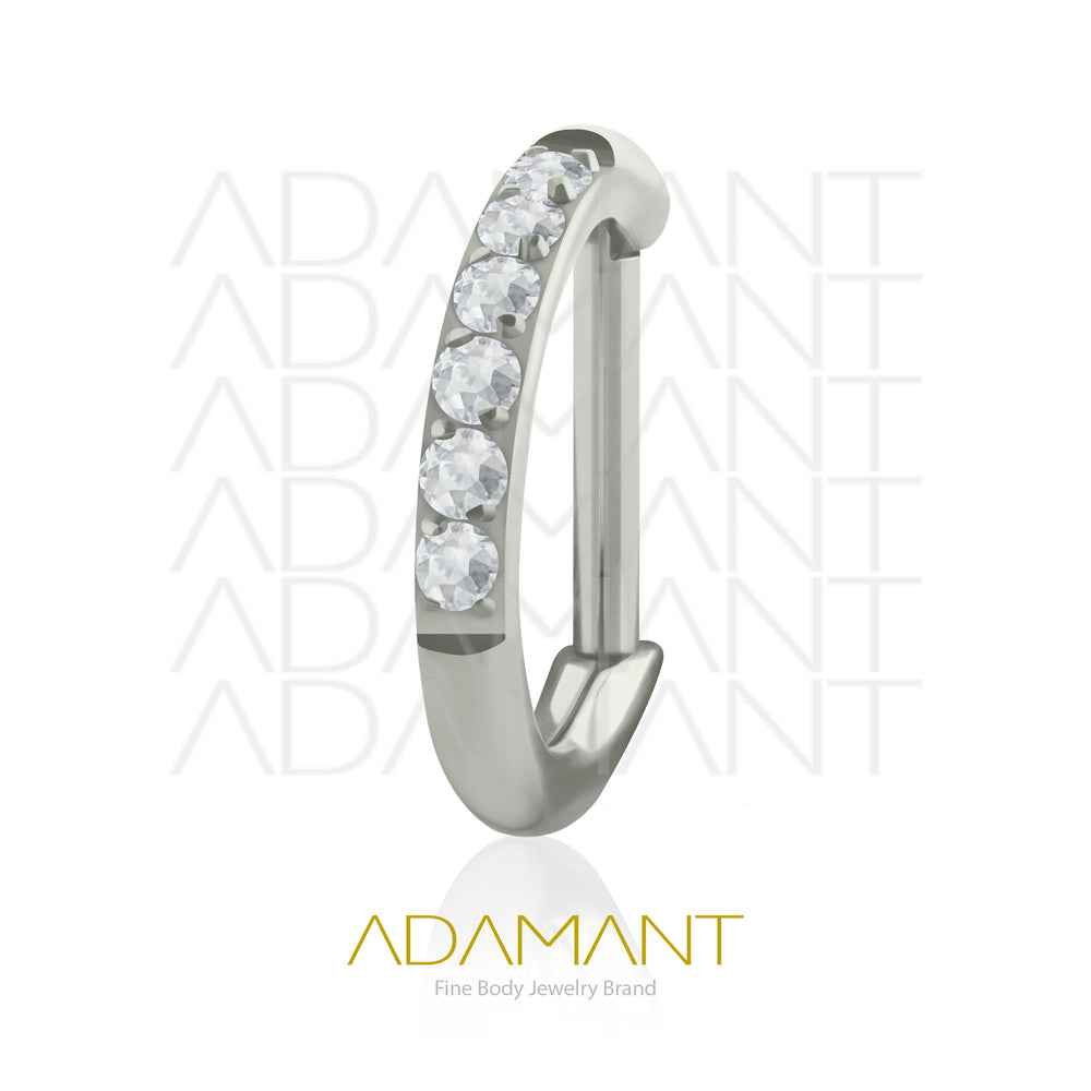 20g, Hinged Ring, Titanium, D shaped, Side Multijewelry, Prong set, Cubic Zirconia.