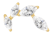 18g-16g, Internally Threaded, Accessory, Plated Gold Titanium, 0.9mm Threading, Leaf Marquise, Prong set, Cubic Zirconia.