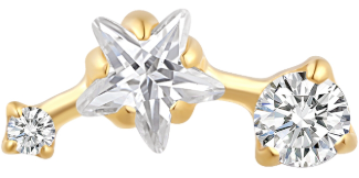 18g-16g, Internally Threaded, Accessory, Plated Gold Titanium, 0.9mm Threading, Shooting star, Prong set, Cubic Zirconia.