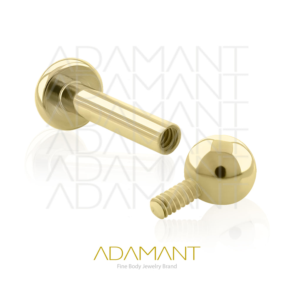 16g, Threaded, 14k Solid Gold Accessories, 0.9mm threading, Labret Post with Bead