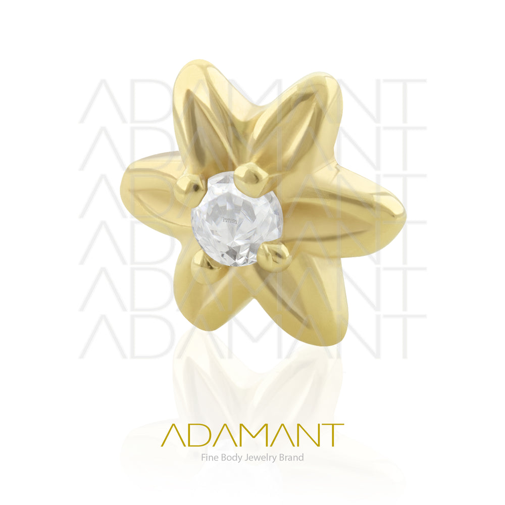 16g, Threaded, 14k Solid Gold Accessory, 0.9mm threading, Flower with Centre, Prong Set, Cubic Zirconia