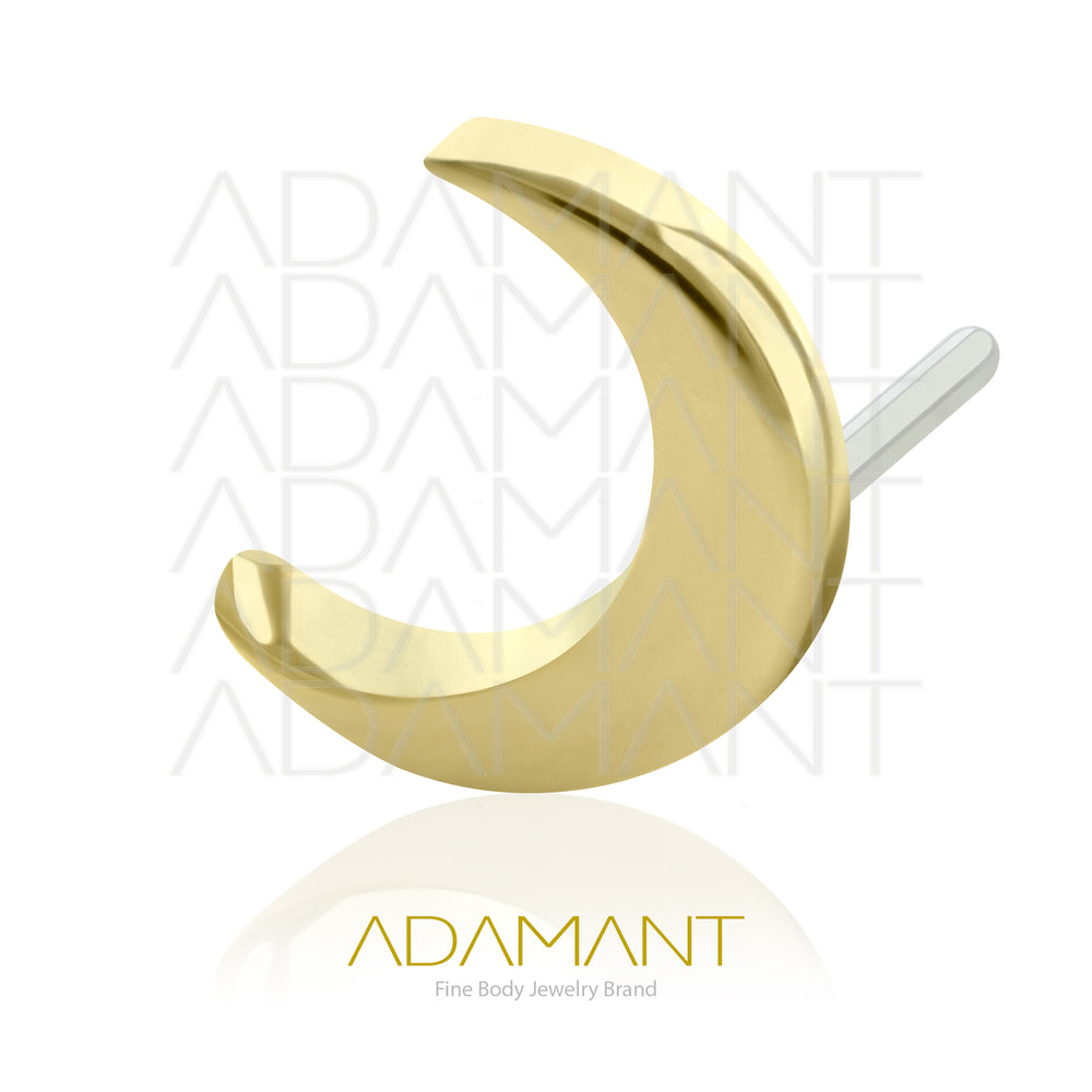 25g, Threadless, 14k Solid Gold Accessory, 4.8mm Pin Size, Flat Moon.