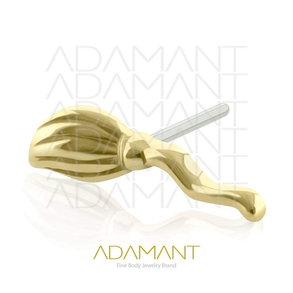25g, Threadless, 14k Solid Gold Accessory, 4.8mm Pin Size, Broom.