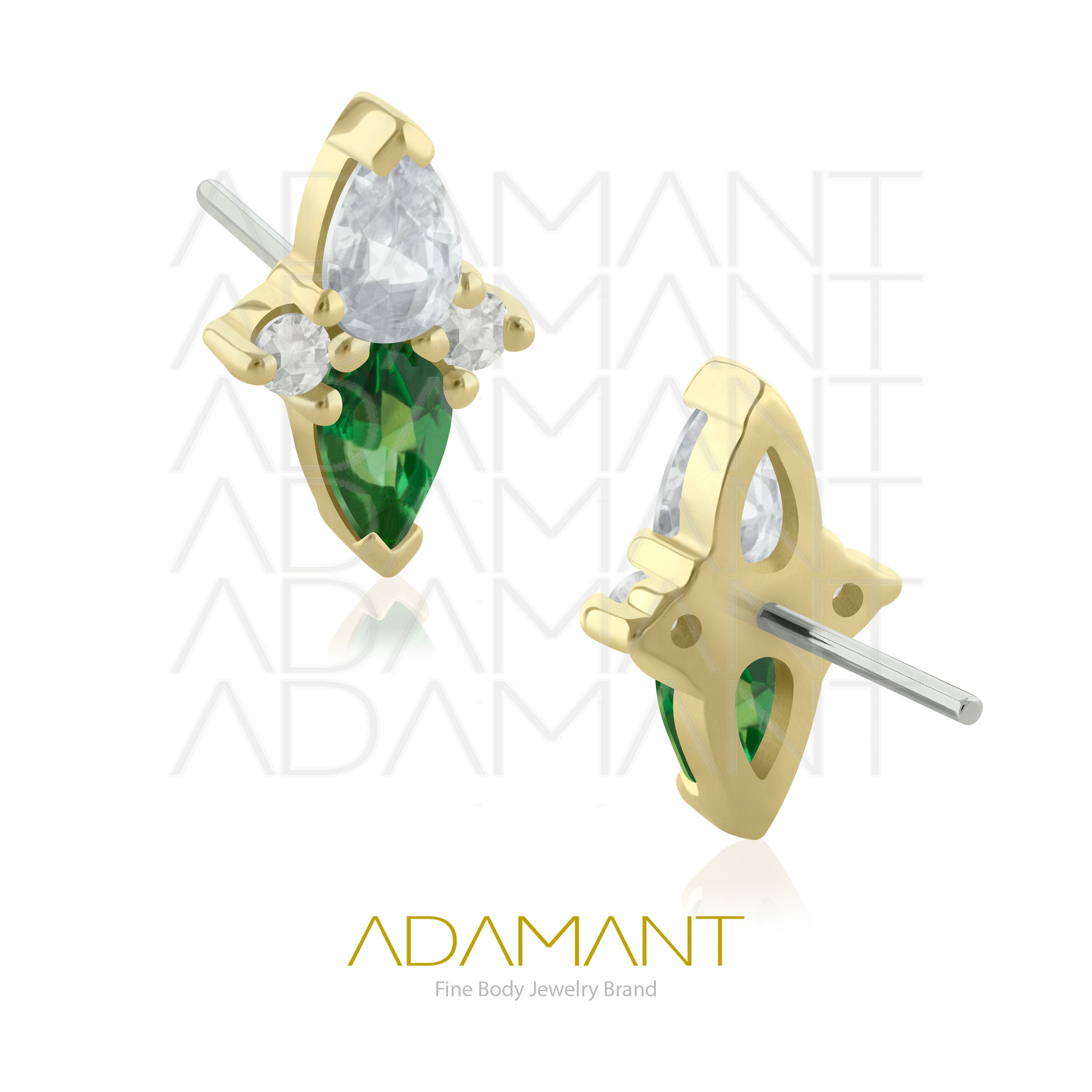 14k Solid Gold, Threadless End, Compass Star, Prong set, Cubic Zirconia.