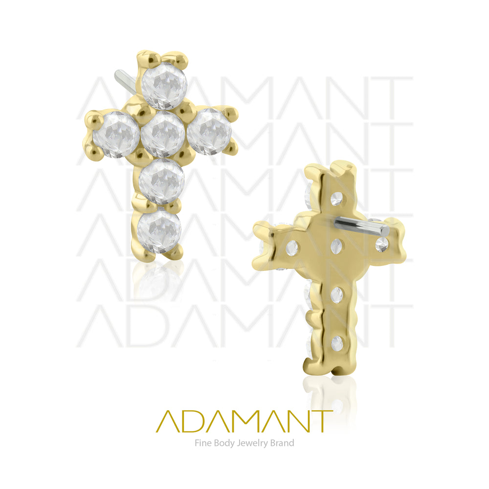 25g, Threadless, 14k Solid Gold Accessory, 4.8mm Pin Size, Cross Multijewelry, Prong set, Cubic Zirconia