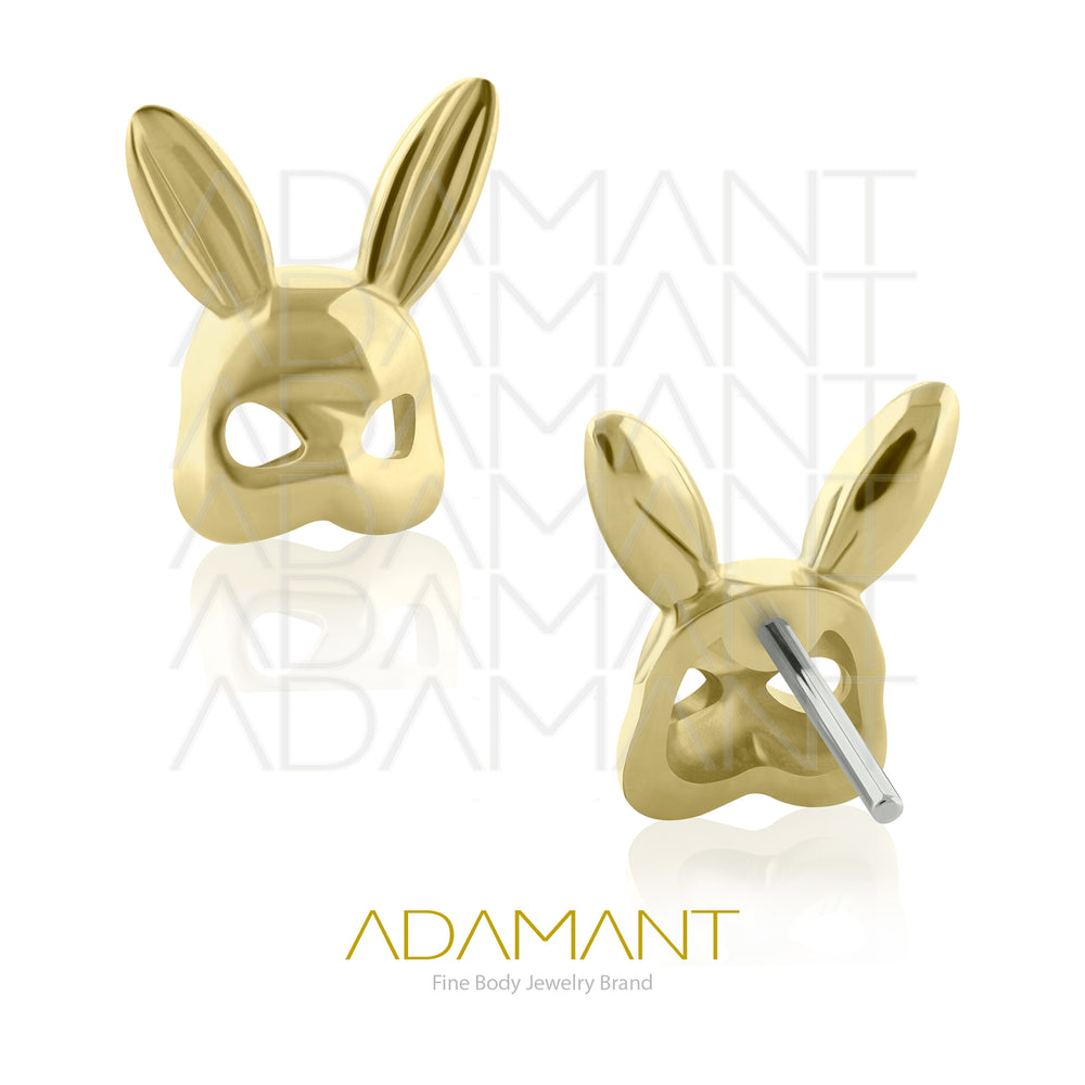 25g, Threadless, 14k Solid Gold Accessory, 4.8mm Pin Size, Rabbit Mask.