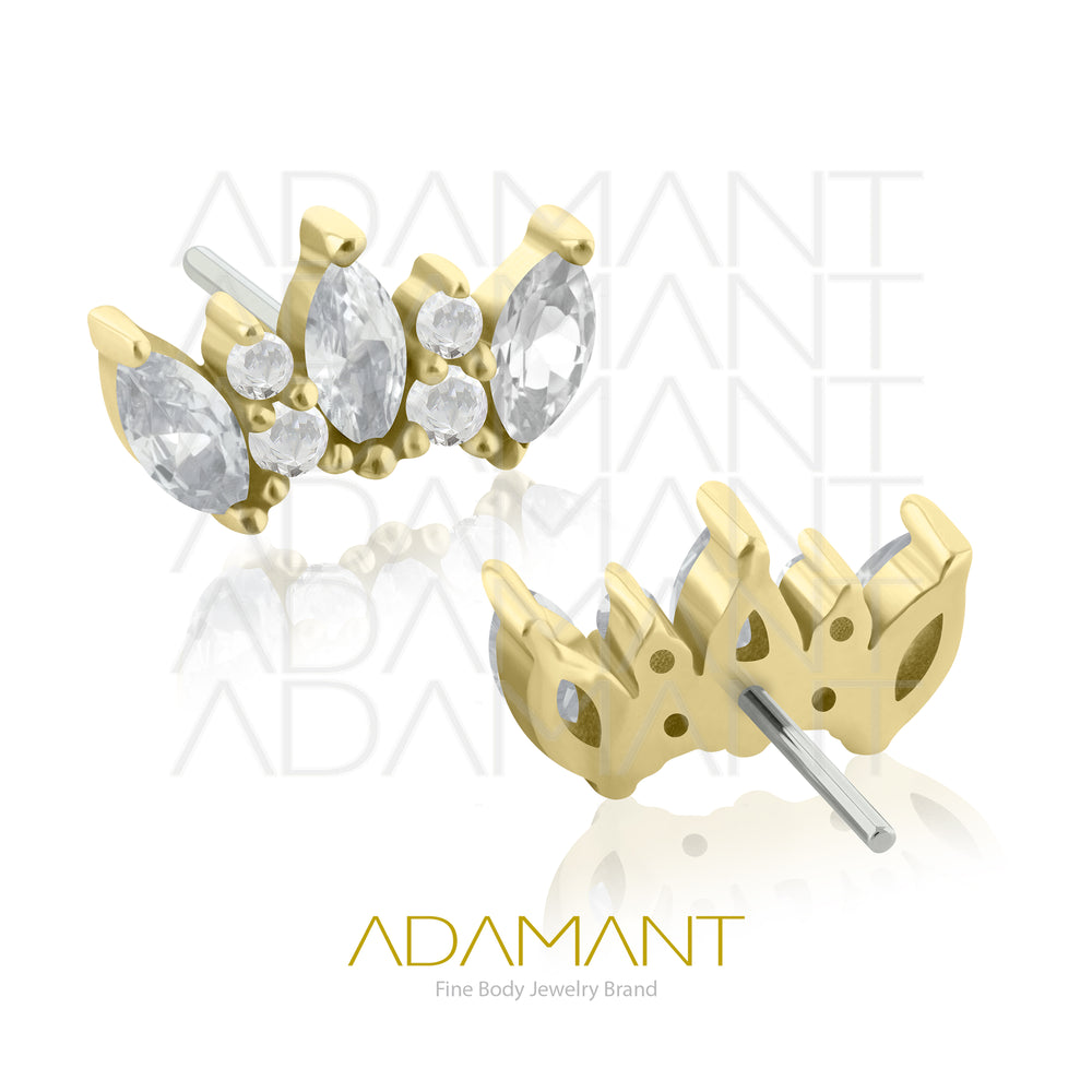 25g, Threadless, 14k Solid Gold Accessory, 4.8mm Pin Size, Tiara Marquise, Prong set, Cubic Zirconia