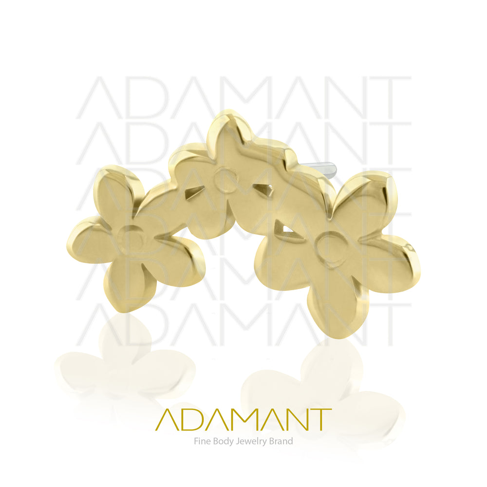 25g, Threadless, 14k Solid Gold Accessory, 4.8mm Pin Size, Triple Flower.