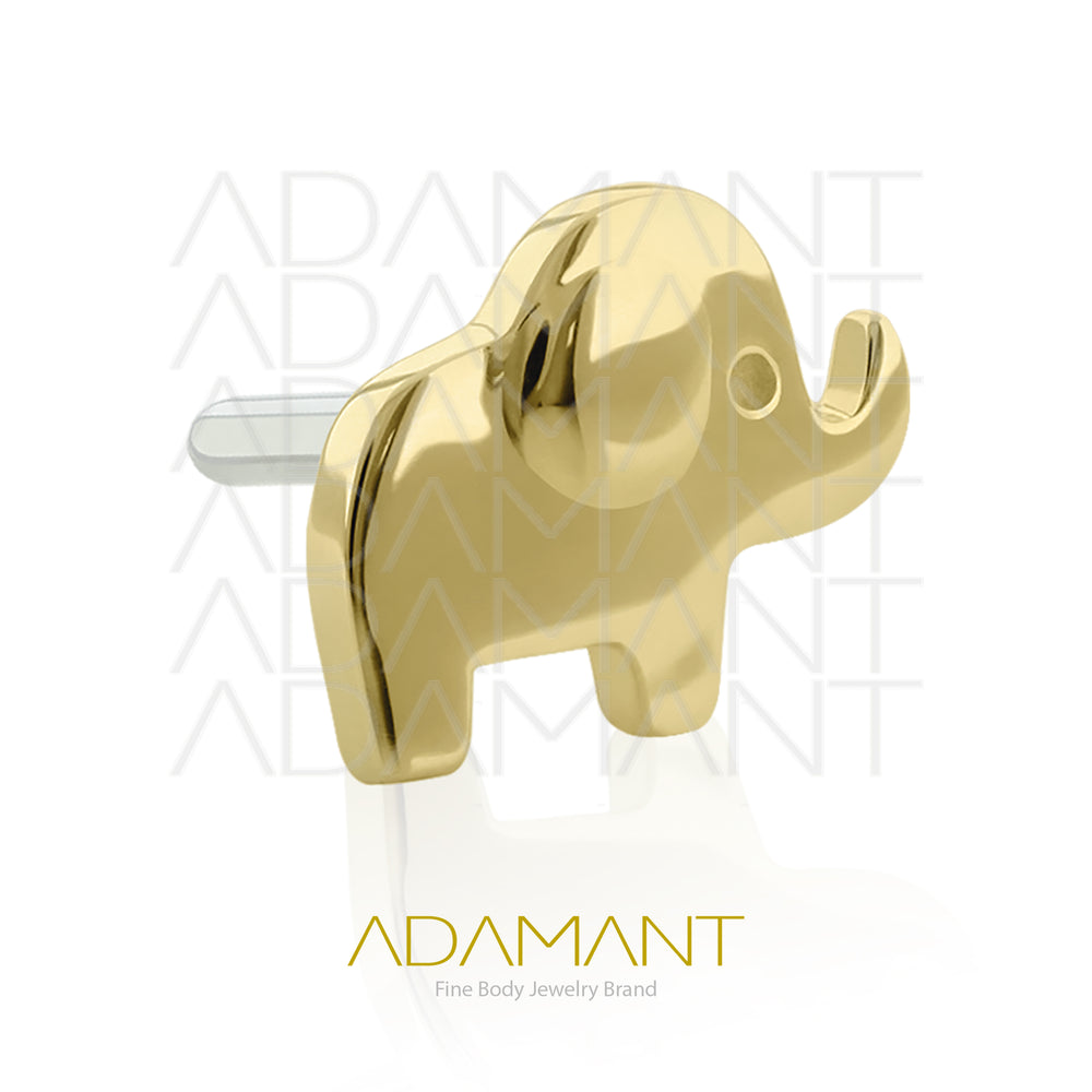 25g, Threadless, 14k Solid Gold, 4.8mm Pin Size, Elephant.