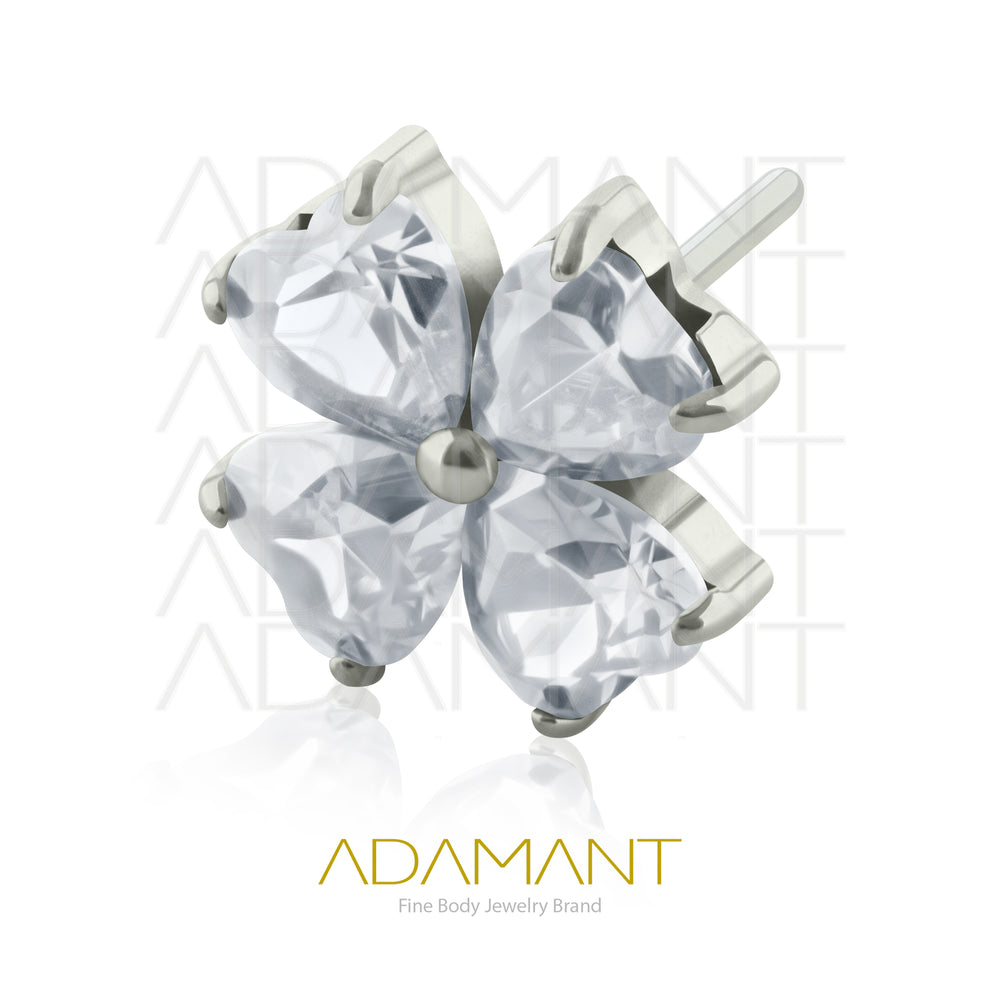 26g, Threadless End, Titanium, 4mm Pin Size, Clover, Prong set, Cubic Zirconia.