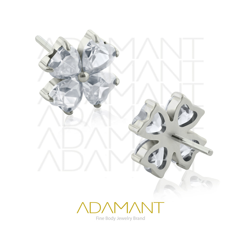 26g, Threadless End, Titanium, 4mm Pin Size, Clover, Prong set, Cubic Zirconia.