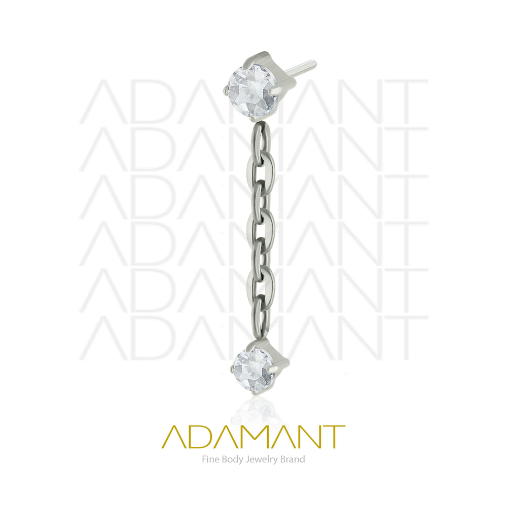 Threadless Accessory, Implant Grade Titanium, Double Prong set, Cubic Zirconia with Chain.
