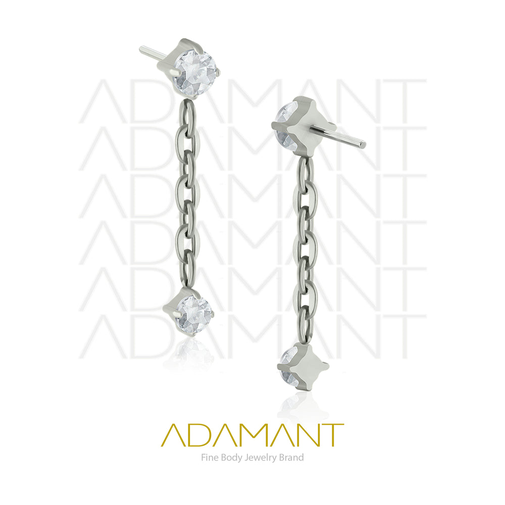 Threadless Accessory, Implant Grade Titanium, Double Prong set, Cubic Zirconia with Chain.