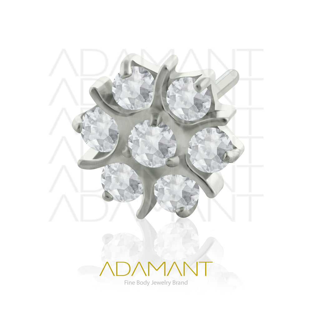 26g, Threadless End, Titanium, 4mm Pin Size, Sacred Flower, Prong set, Cubic Zirconia.