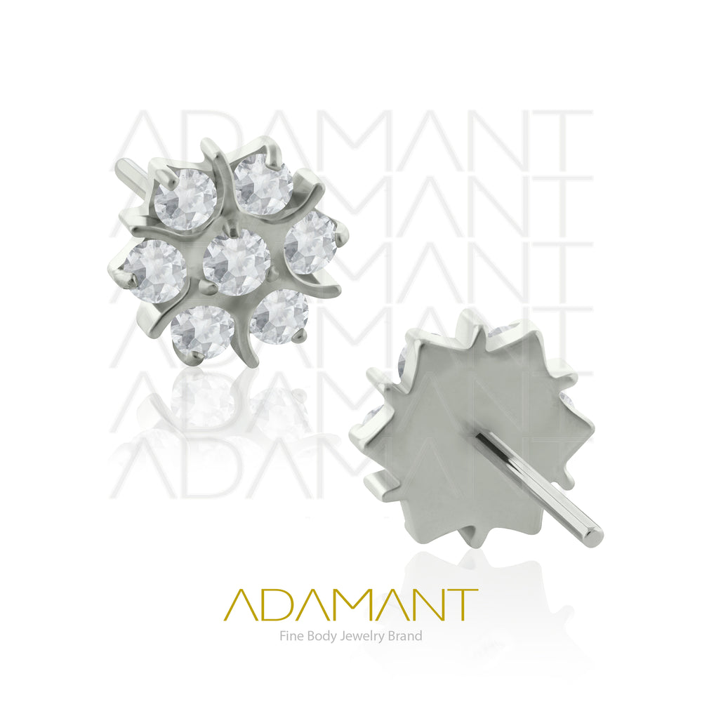 26g, Threadless End, Titanium, 4mm Pin Size, Sacred Flower, Prong set, Cubic Zirconia.