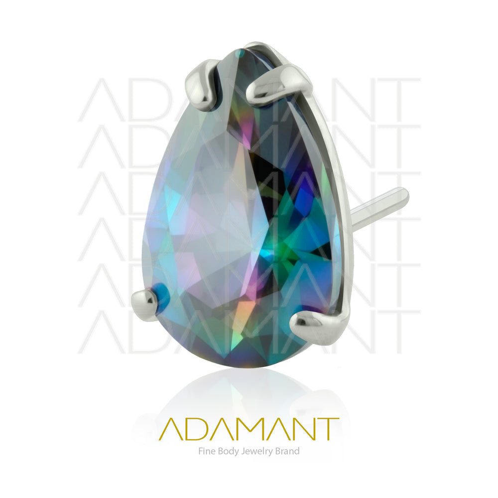 26g, Threadless End, Titanium, 4mm Pin Size, Teardrop, Prong set 4, Cubic Zirconia.