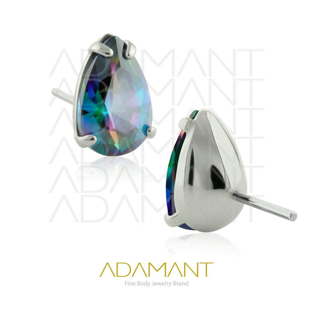 26g, Threadless End, Titanium, 4mm Pin Size, Teardrop, Prong set 4, Cubic Zirconia.