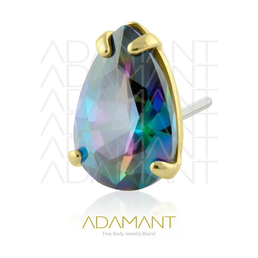 26g, Threadless End, Plated Gold Titanium, 4mm Pin Size, Teardrop, Prong set 4, Cubic Zirconia.