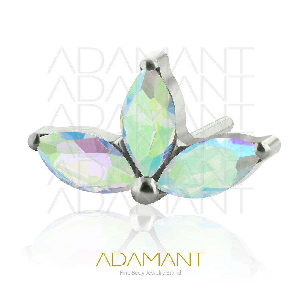 26g, Threadless End, Titanium, 4mm Pin Size, Triple Navette,  Prong set, Cubic Zirconia.