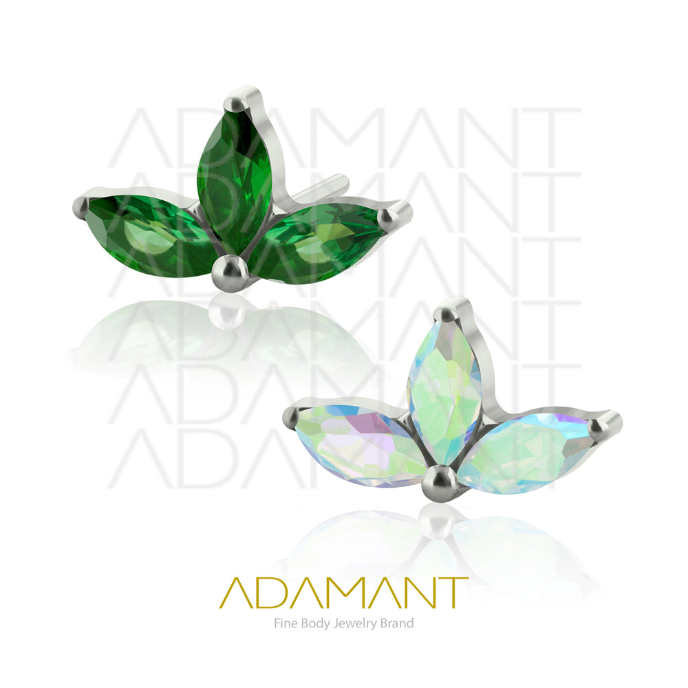 26g, Threadless End, Titanium, 4mm Pin Size, Triple Navette,  Prong set, Cubic Zirconia.