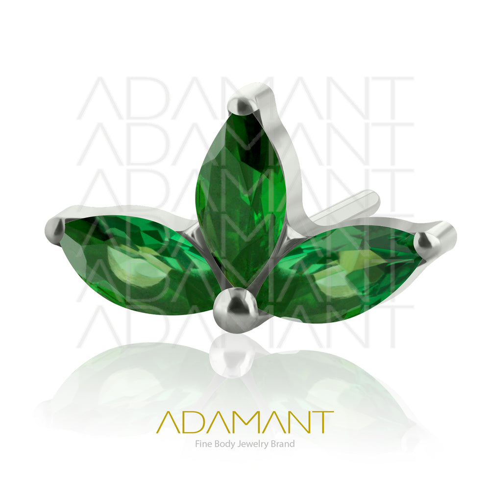 26g, Threadless End, Titanium, 4mm Pin Size, Triple Navette,  Prong set, Cubic Zirconia.