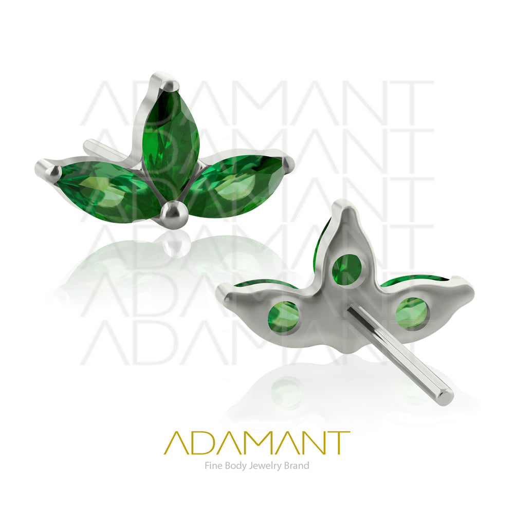 26g, Threadless End, Titanium, 4mm Pin Size, Triple Navette,  Prong set, Cubic Zirconia.