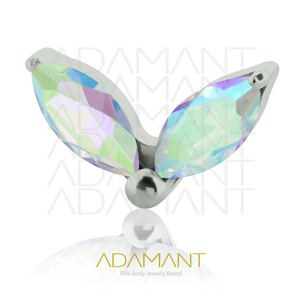 26g, Threadless End, Titanium, 4mm Pin Size, Double Navette,  Prong set, Cubic Zirconia.