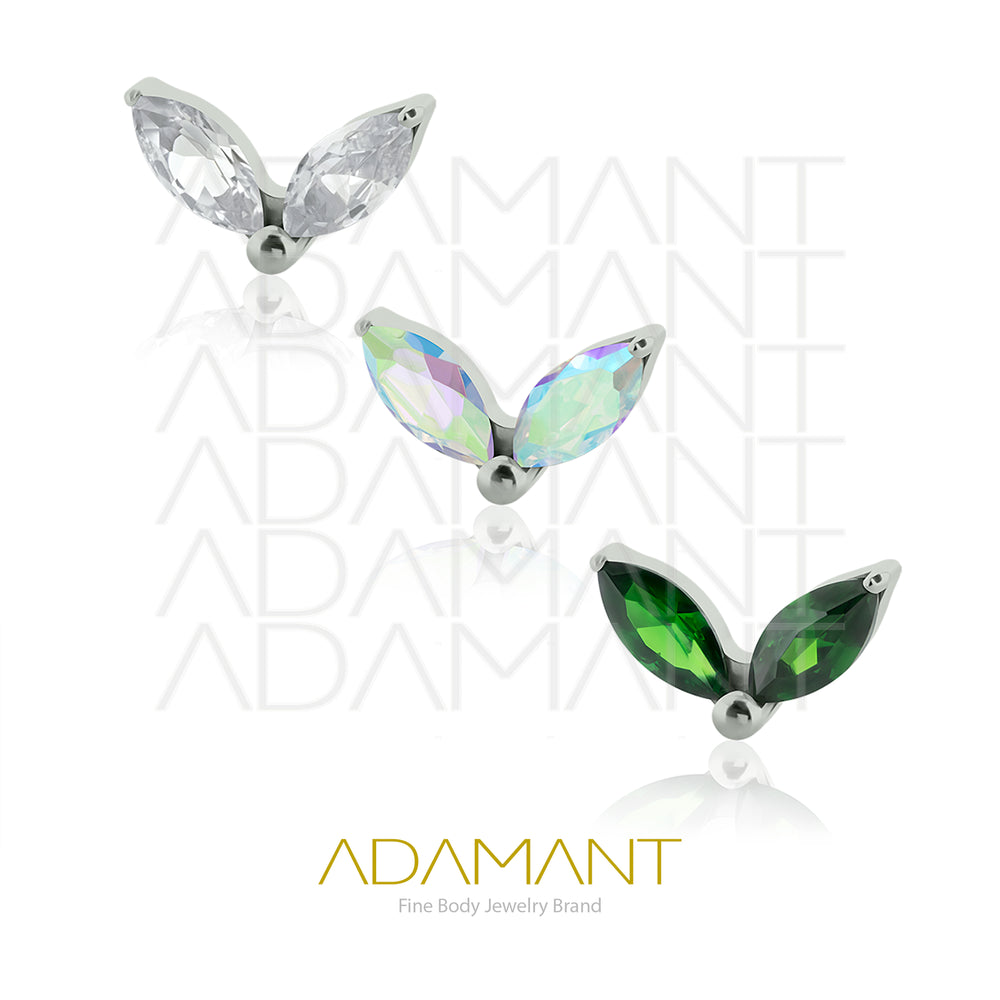 26g, Threadless End, Titanium, 4mm Pin Size, Double Navette,  Prong set, Cubic Zirconia.