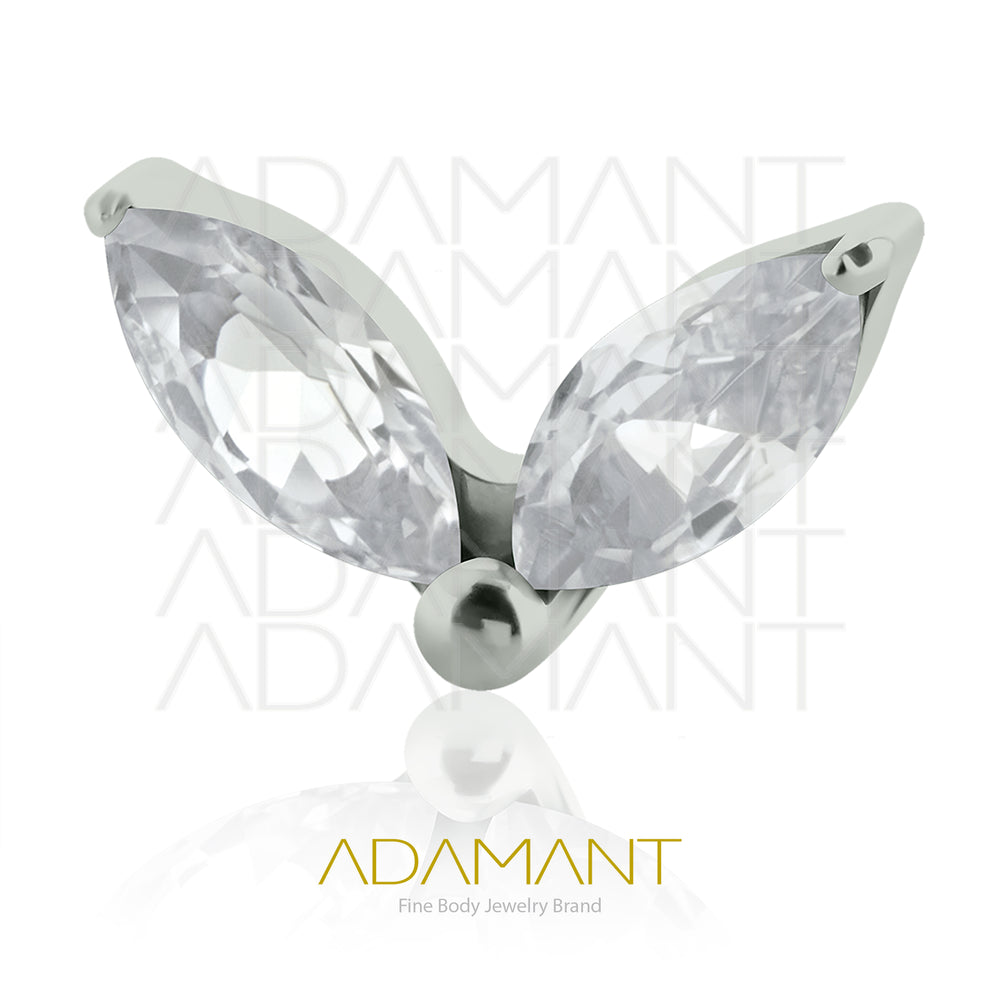 26g, Threadless End, Titanium, 4mm Pin Size, Double Navette,  Prong set, Cubic Zirconia.