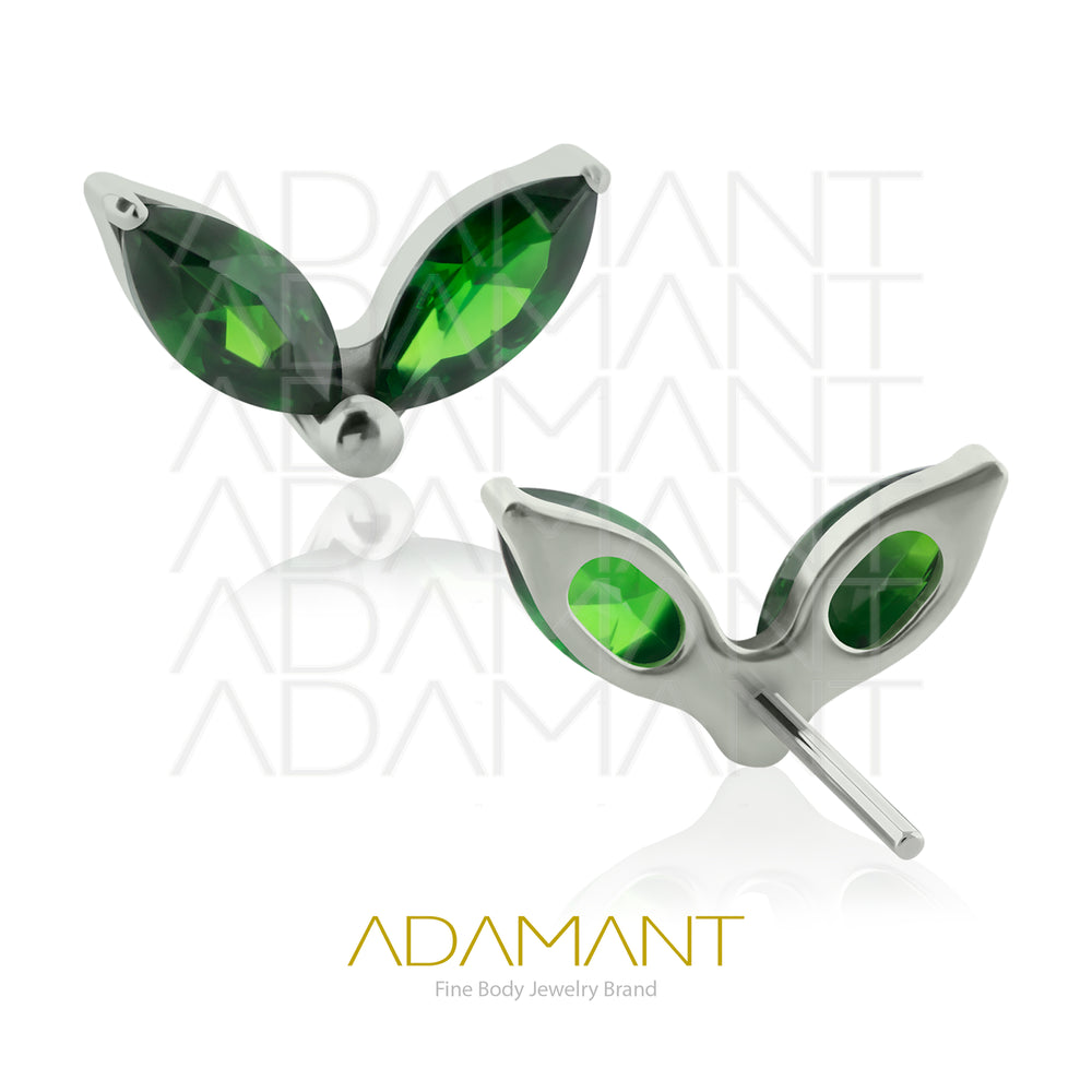 26g, Threadless End, Titanium, 4mm Pin Size, Double Navette,  Prong set, Cubic Zirconia.