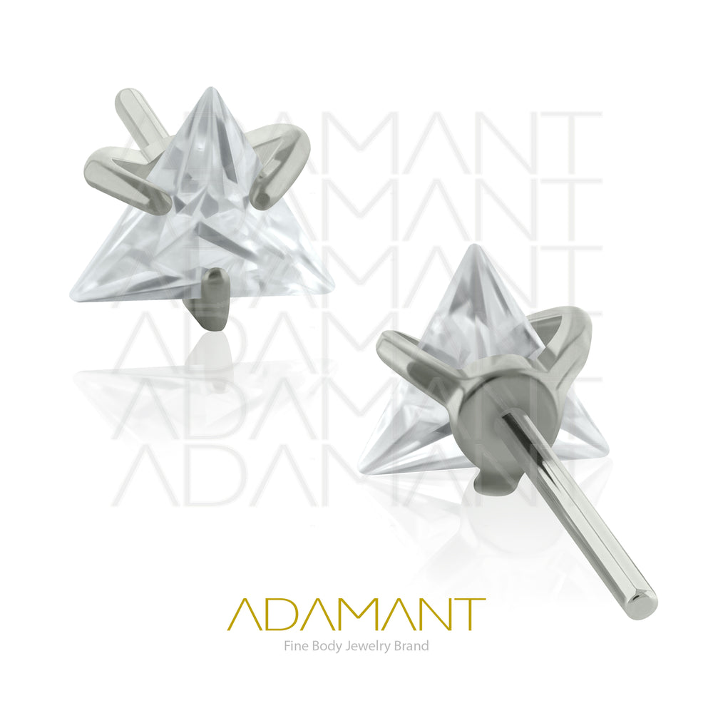 26g, Threadless End, Titanium, 4mm Pin Size,  Triangle, Prong set 3, Cubic Zirconia.