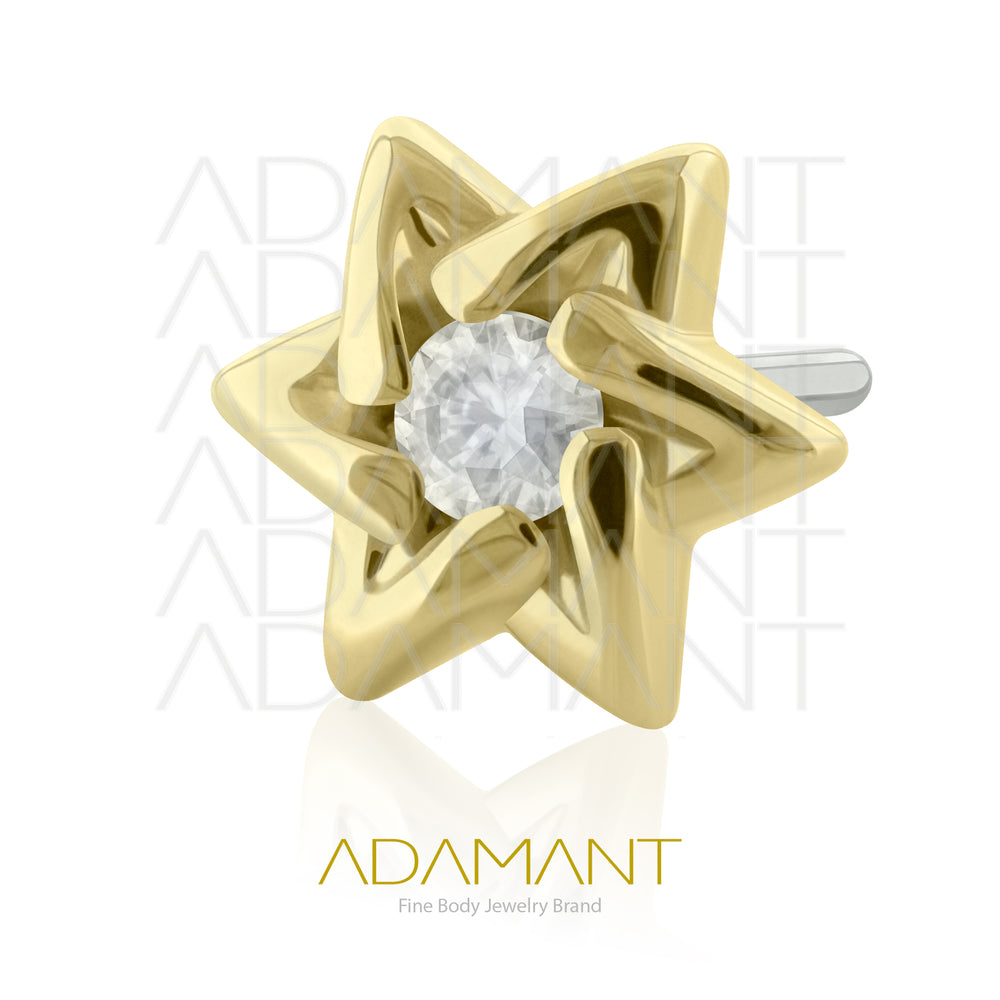 25g, Threadless, 14k Solid Gold Accessory, 4.8mm Pin Size, Hex Star, Prong set, Cubic Zirconia.