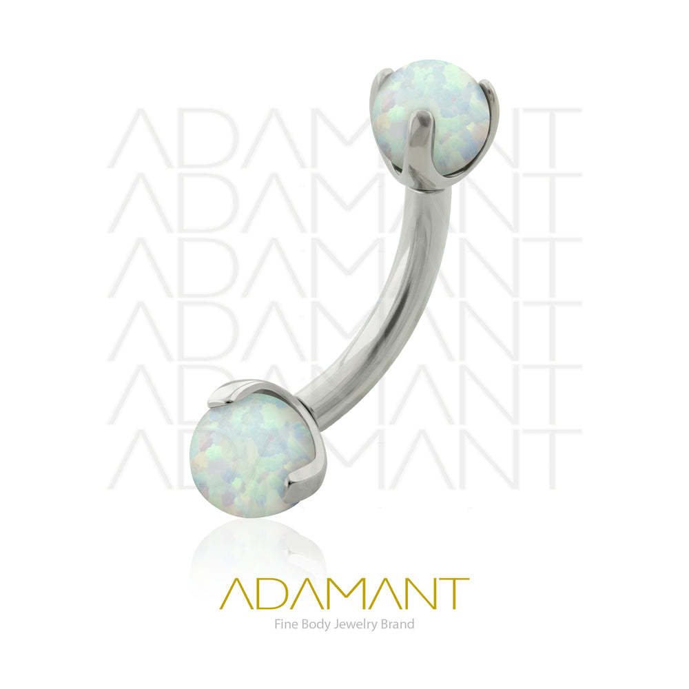 16g, Threaded, Curved Barbell, Titanium, Prong set 3, Opal Ball.