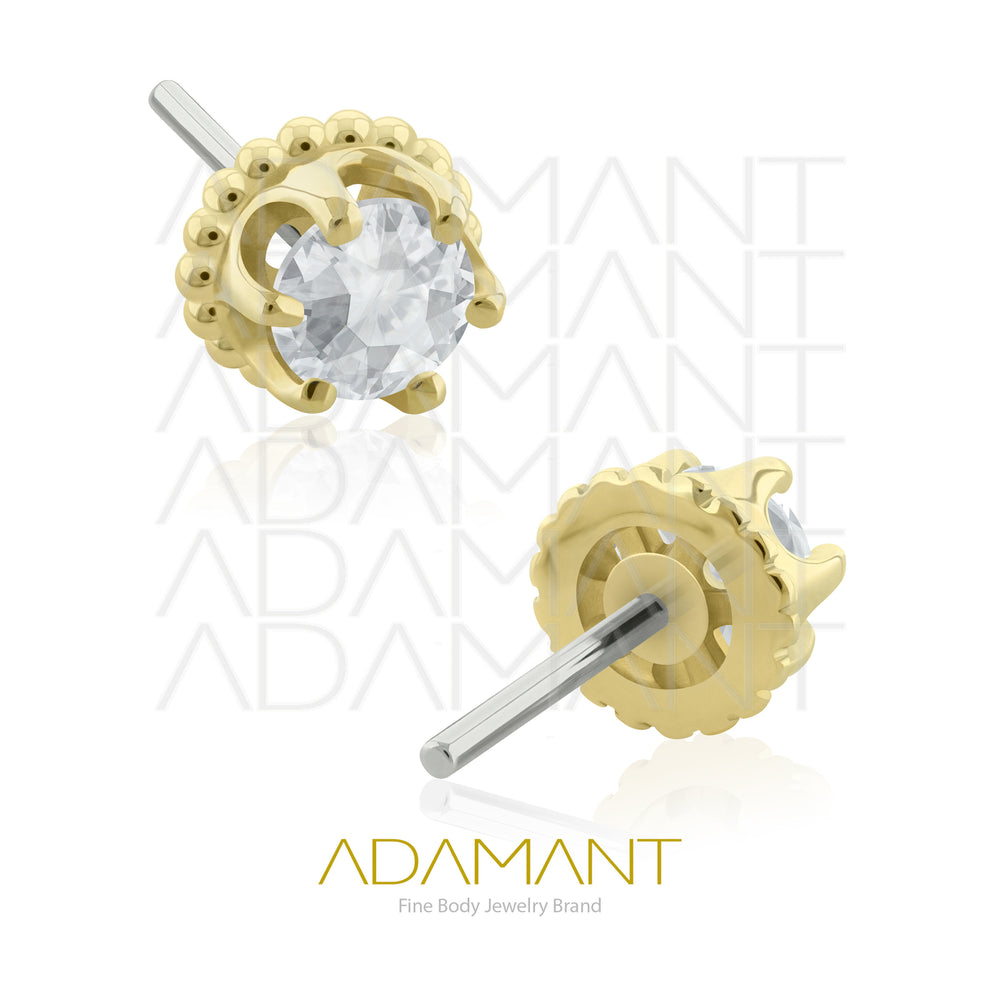 25g, Threadless, 14k Solid Gold Accessory, 4.8mm Pin Size, King Top, Prong set, Cubic Zirconia.