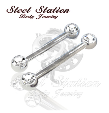 14g, Threaded, Nipple, Surgical Stainless Steel, Bezel set, Cubic Zirconia.