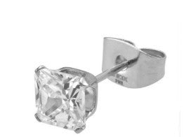 20g, Surgical Stainless Steel, Square Earrings, prong-set, cubic zirconia.
