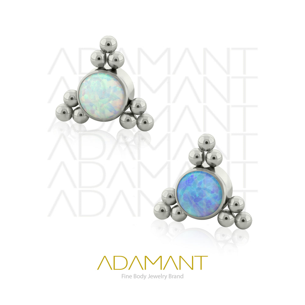 18g-16g, Threaded, Accessory, Titanium, 0.9mm threading, Triple TRI, Bezel set, Opal.
